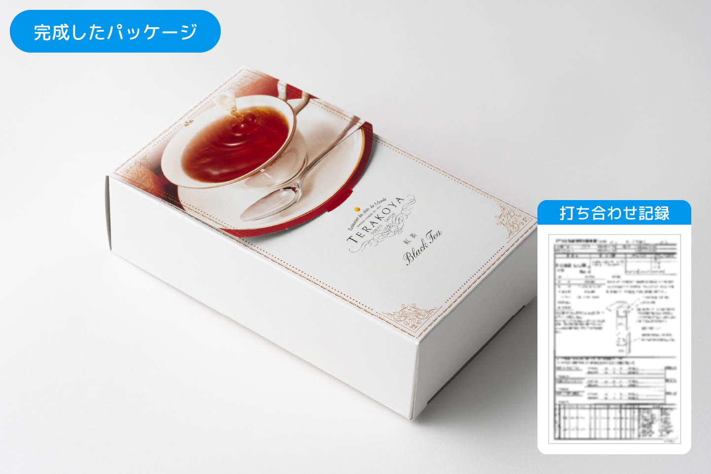 完成したパッケージと打ち合わせ記録
