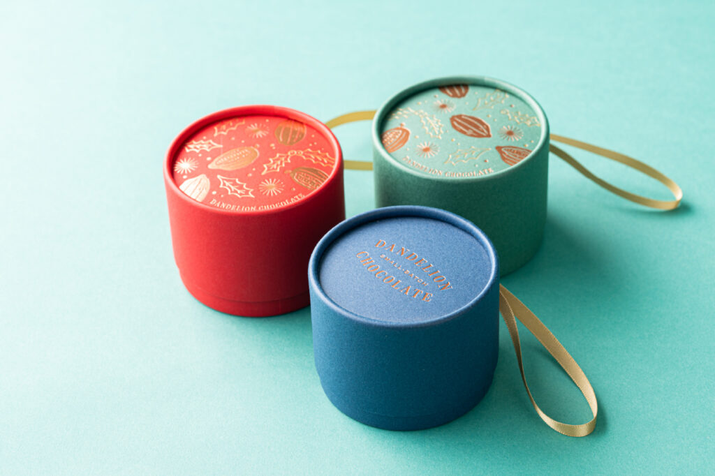 3つのリボン付紙管パッケージ